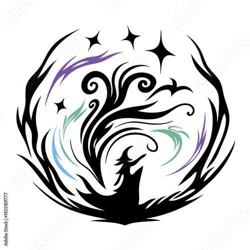 Wallpaper Mural Vector illustration of a witch silhouette on a flying broom | Premium Vector Torontodigital.ca