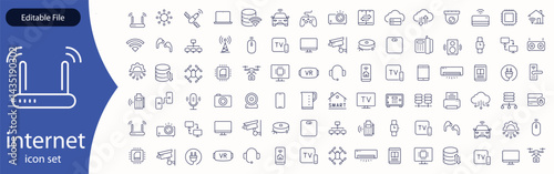 Set of internet related line icons. Web, global, online, world etc. Editable stroke