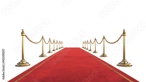 Red Carpet Pathway with Gold Stanchions, PNG