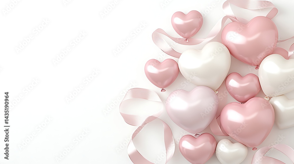 Fototapeta premium Pink White Heart Balloons. (1)
