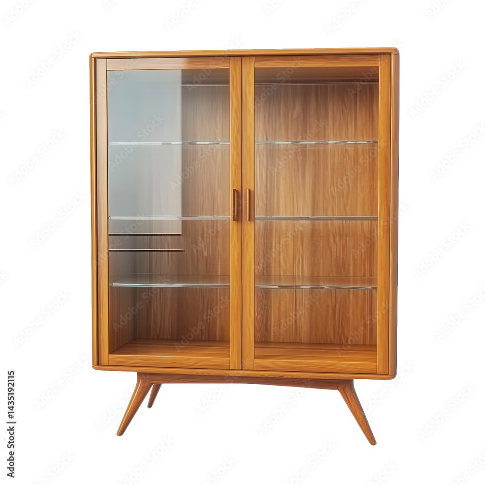 Obraz premium mid-century modern display cabinet with a wooden frame and glass doors. showcasing a clean design and ample storage space for displaying items like dishes. collectibles. or decor the cabinet's elegant