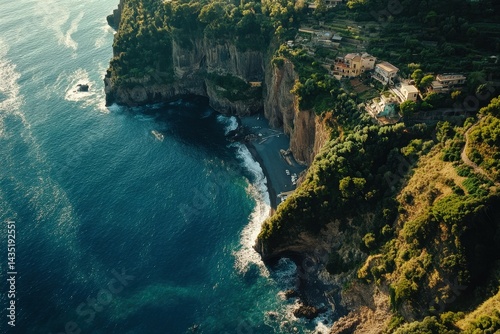Fototapeta Naklejka Na Ścianę i Meble -  ultra quality image of aerial drone view of the tyrrhenian sea coast in sorrento italy