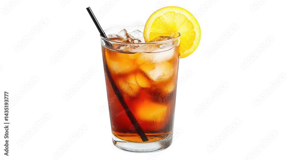 a refreshing beverage served in a clear glass. filled with ice cubes and dark liquid. garnished with a slice of lemon and a black straw this drink is perfect for cooling down on a hot day or enjoying a refreshing beverage served in a clear glass. filled with ice cubes and dark liquid. garnished with a slice of lemon and a black straw this drink is perfect for cooling down on a hot day or enjoying