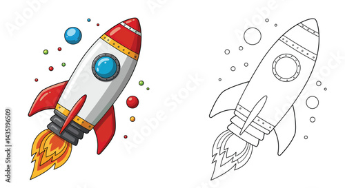 Rocket to the Stars: A vibrant cartoon rocket blasts off into the cosmos, leaving a trail of fire and sparks, symbolizing adventure, exploration, and limitless possibility.
