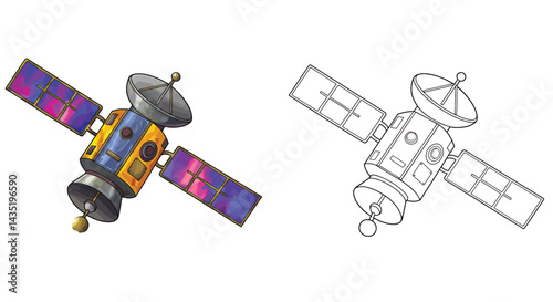 Satellite Exploration: Explore the outer space with a detailed illustration of a satellite in space, providing a glimpse into the technology of the cosmos.