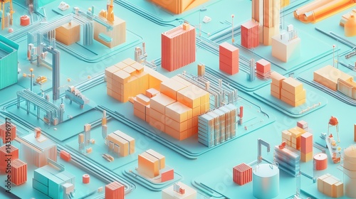 Logistics network flat design side view global supply chain theme 3D render Complementary Color Scheme