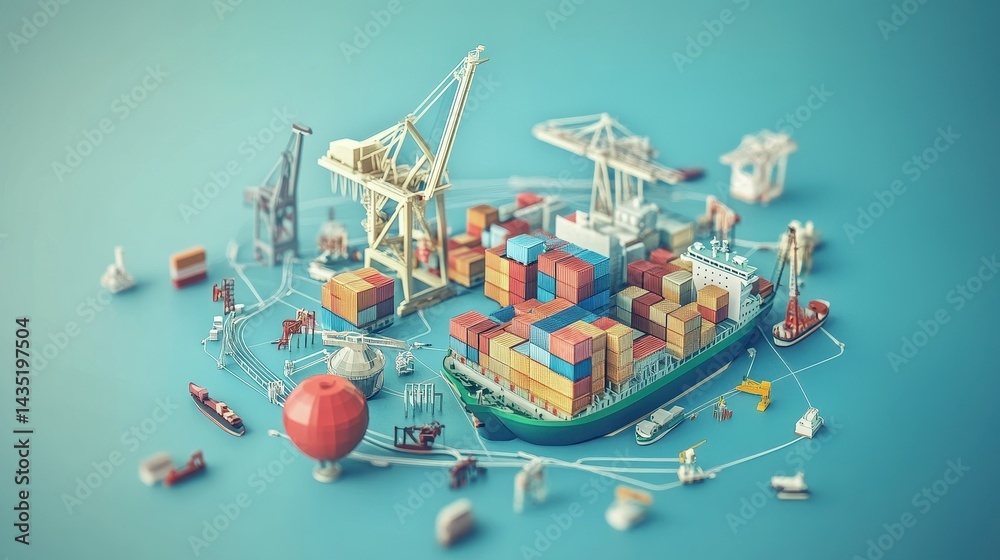 Obraz premium Logistics network flat design side view global supply chain theme 3D render Complementary Color Scheme