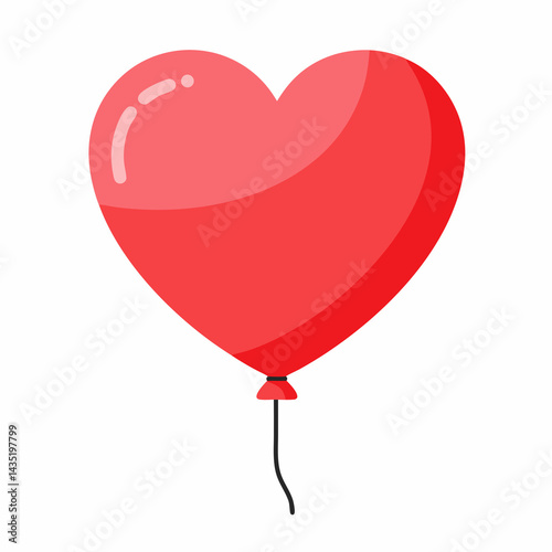 Red heart-shaped balloon in vector style on a white background  