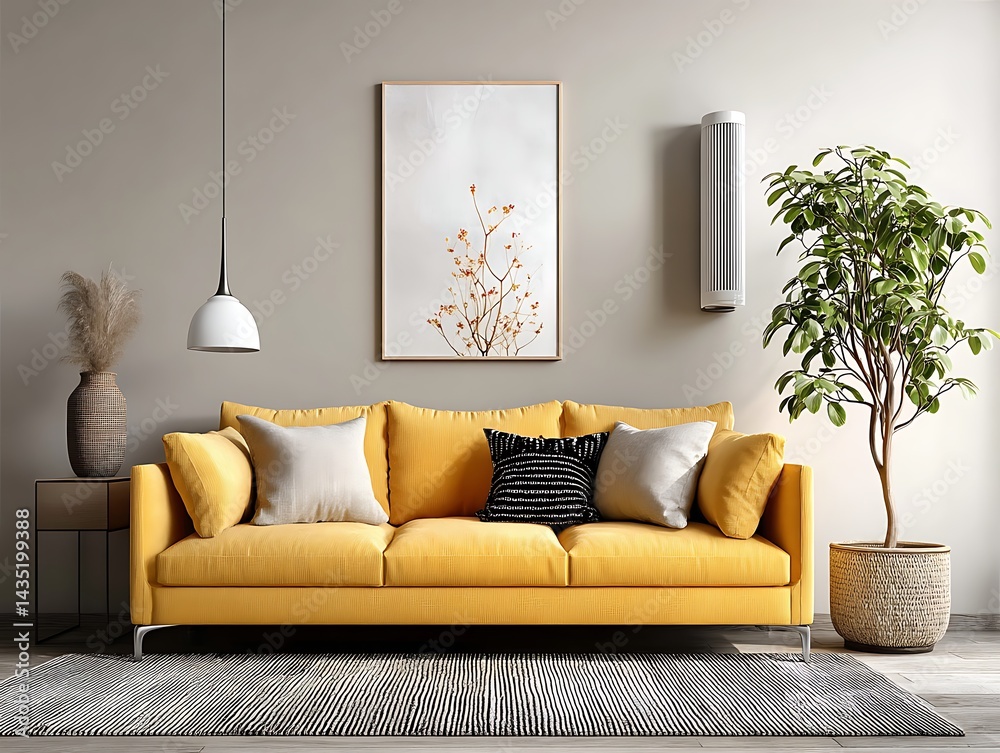 Fototapeta premium Modern Yellow Sofa Living Room Illustration