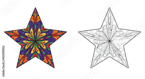 Star Pattern: An illustration of a radiant star with symmetrical and complex patterns, each detail creating a visually captivating design. 