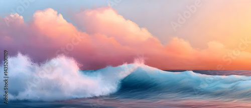 Pastel Sunset Seascape with Powerful Waves