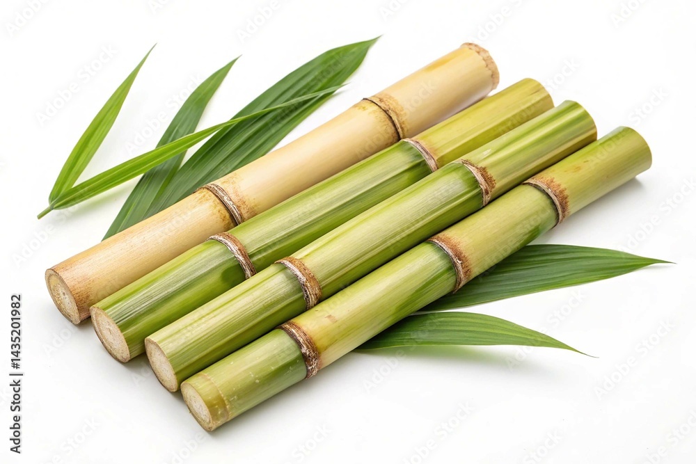 Fototapeta premium Fresh sugarcane stalks isolated on white background