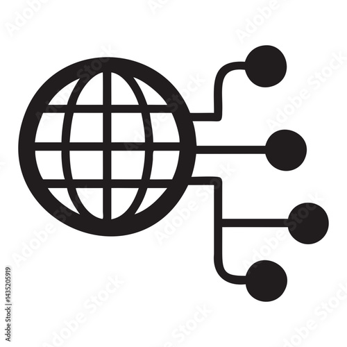 Globe with global network connections silhouette vector illustration on transparent background