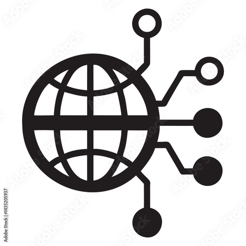 Globe with global network connections silhouette vector illustration on transparent background