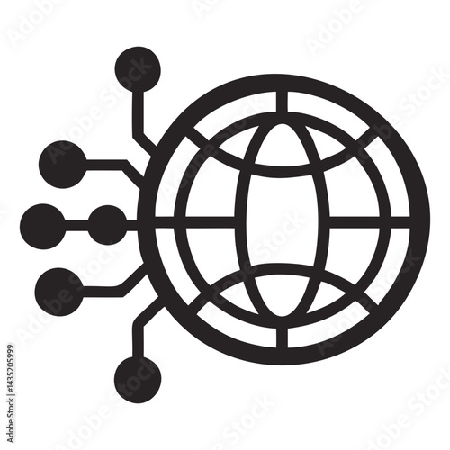 Network icon with globe and connection nodes on transparent background