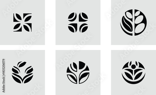 Coffee shop logo with floral decoration logotype stylish vector art set design