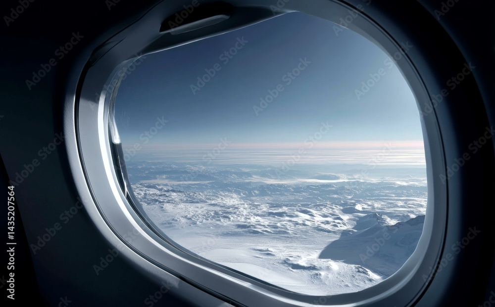 Aerial View of Snowy Mountains from Airplane Window Aerial View of Snowy Mountains from Airplane Window