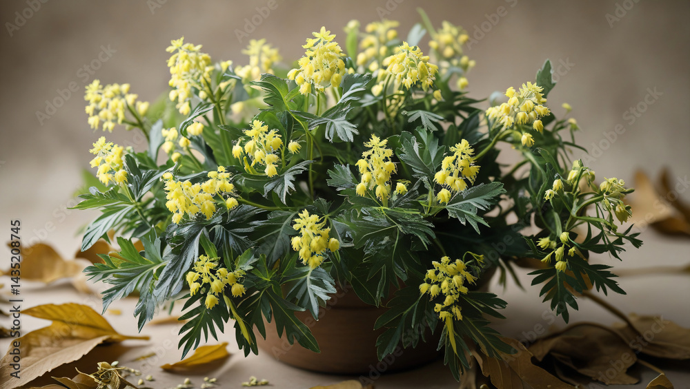 Fototapeta premium St. John's Wort Flowers and Dried Leaves – Natural Mood Stabilizer and Depression Remedy