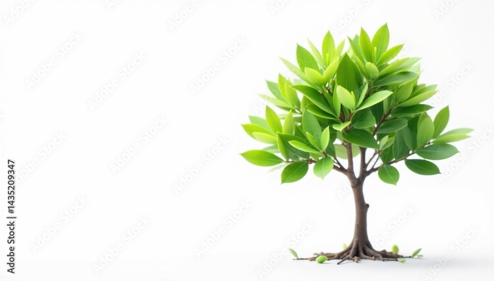 Fototapeta premium Small tree isolated on white Focus on delicate leaves and thin stem , sapling, forest, image