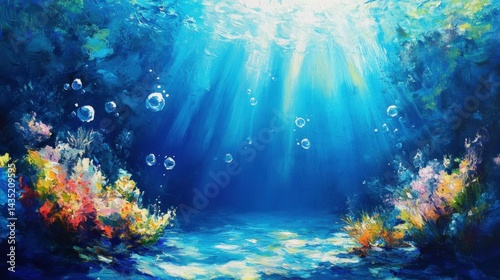 Wallpaper Mural Sunlit underwater serenity with deep blue ocean and bubbles Torontodigital.ca