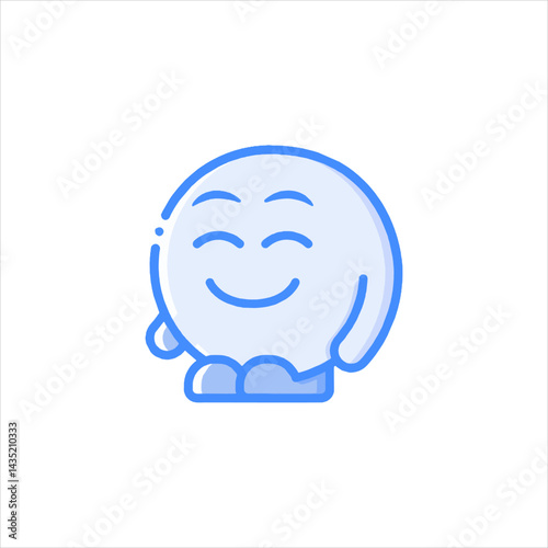 Cute blue smiley face character smiles gently on a white surface, expressing happiness and positivity with its simple, rounded form and soft color palette.