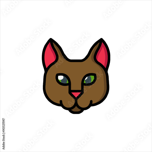 Cute brown cat stares directly at the viewer with a curious expression against a plain white backdrop, showcasing its simple and charming features.