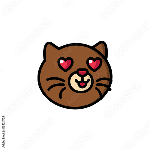 Cute brown cat with heart eyes expressing love on white backdrop, conveying affection and sweetness.