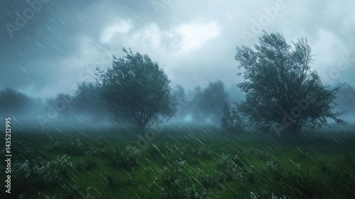 Wallpaper Mural Dramatic stormy weather scene with rain, wind, and trees. Torontodigital.ca