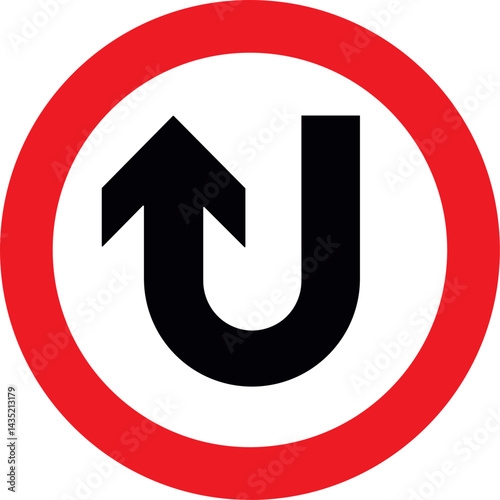 U turn left prohibited road sign, no left u turn allowed, move direction forbidden, red crossed circle vector U-turn direction arrow U-Turn Sign – Traffic Prohibition Symbol with Red Circle and Slash