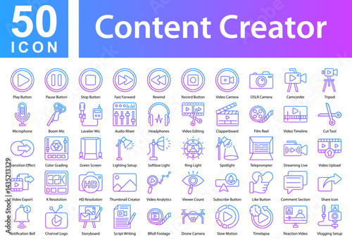 Content Creator Icon Collection and Symple Concept Outline Gradient 