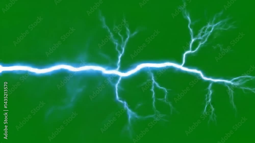 Blue Electric Lightning Effect on Green Screen for Visual Effects and Motion Graphics Overlay