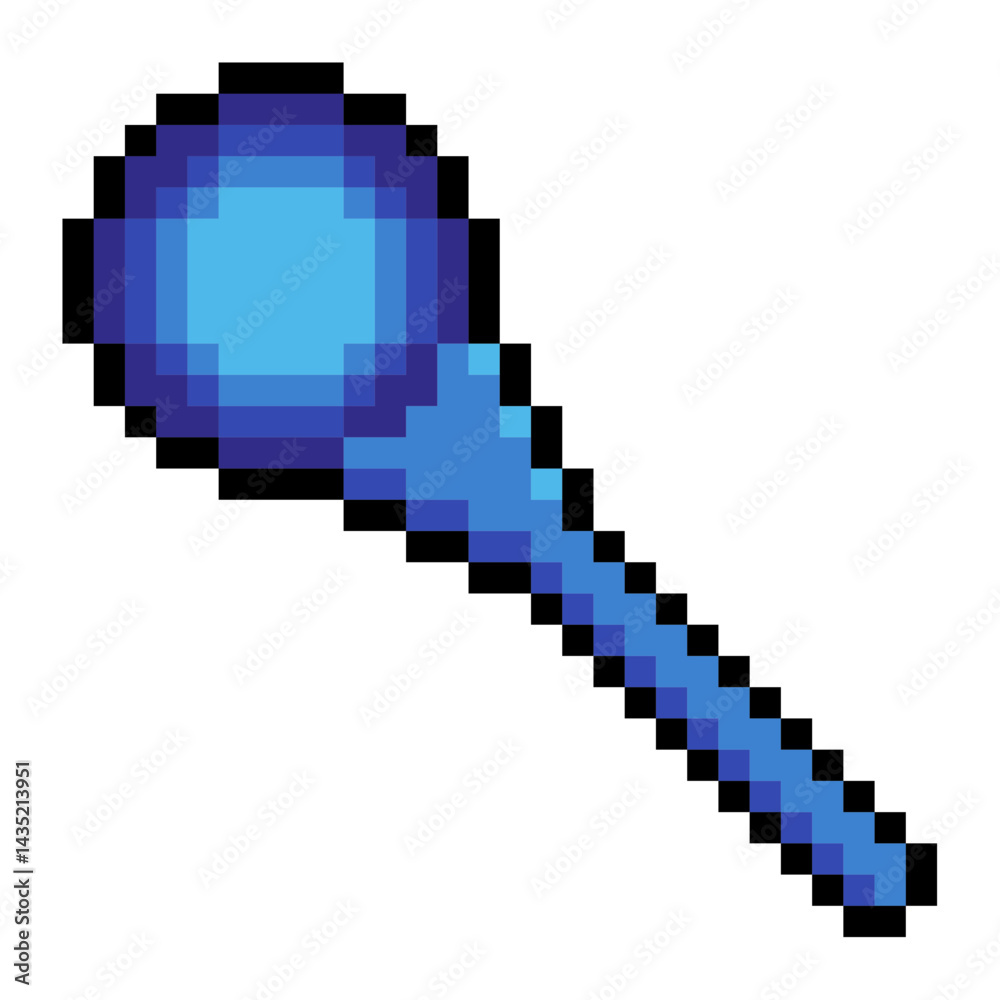 Fototapeta premium Blue Magic Staff, Pixel Art Icon, Isolated