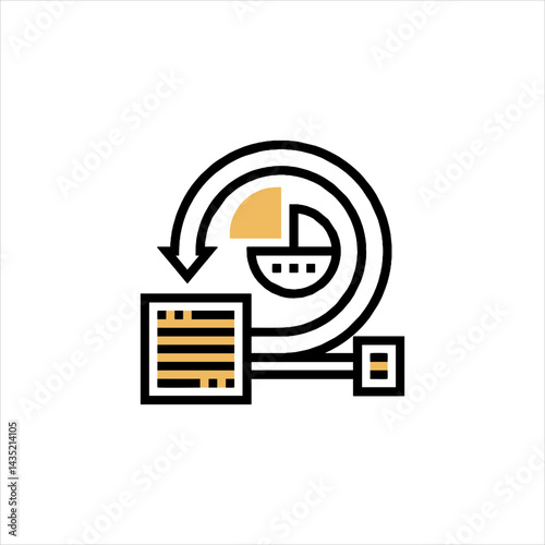 Process diagram showing iterative workflow with data analysis and feedback loop, representing continuous improvement and agile methodology in business environment.
