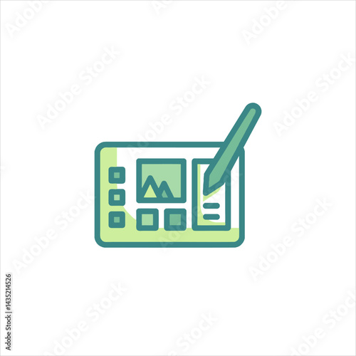 Digital tablet with stylus displays image editing interface on white surface, representing creative process and modern technology.