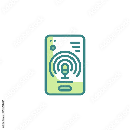 Smartphone displaying microphone symbol representing podcasting and audio recording technology for digital content creation and communication.