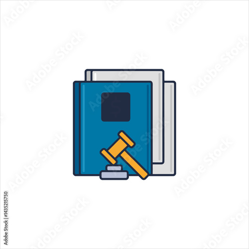 Law books sit next to a gavel on a white surface representing legal knowledge and judicial power in a simple and clean style.