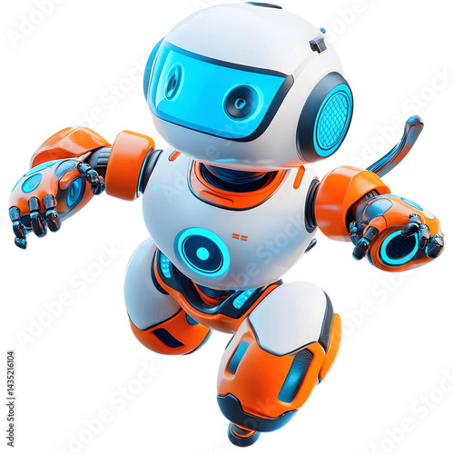 Futuristic Orange   White Robot Jumping