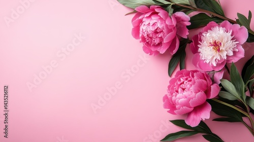 Wallpaper Mural Tender peonies on pink background with copy space. Abstract natural floral frame layout with text space. Romantic feminine composition. Wedding invitation. International Women day, Mother Day concept Torontodigital.ca