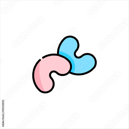 Two stylized bean shapes intertwine on a white surface, creating a simple, modern symbol with soft pastel colors and clean lines.