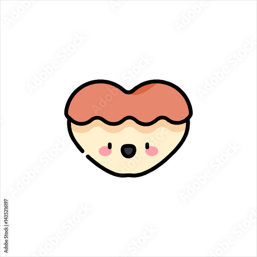 Cute heart shaped dessert with pink cheeks sits on white surface, evoking feelings of love and sweetness.