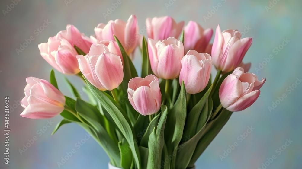 Fototapeta premium Bouquet of tender pink tulips in vase