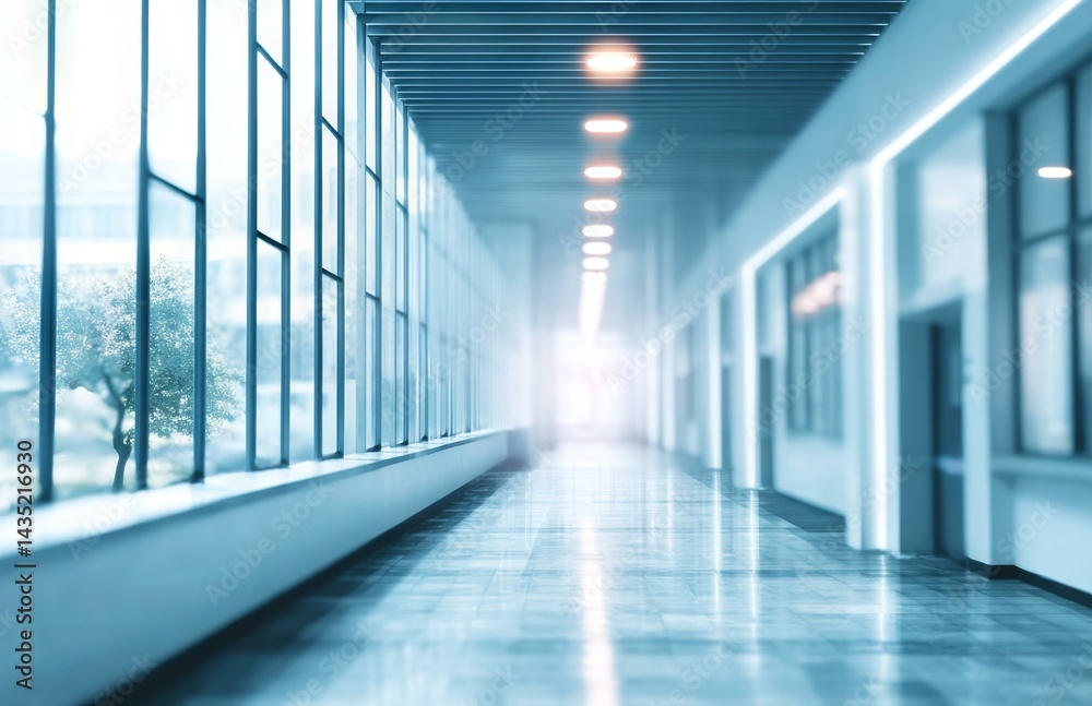 Fototapeta premium Modern Office Corridor with Large Windows