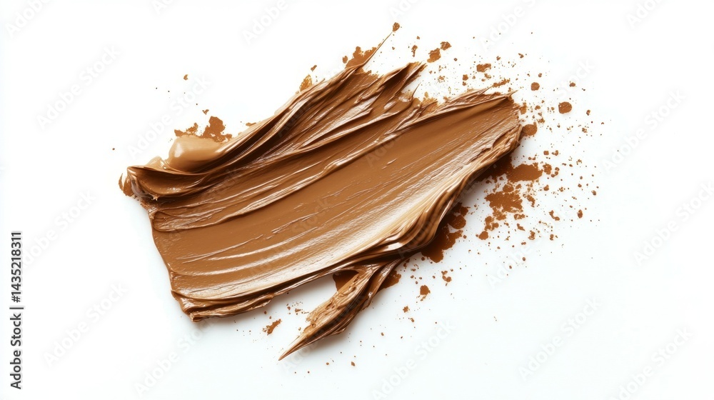 Soft smear of foundation, peanut butter, acrylic gel on a white background.Color of the year 2025 mocha mousse. Soft smear of foundation, peanut butter, acrylic gel on a white background.Color of the year 2025 mocha mousse.