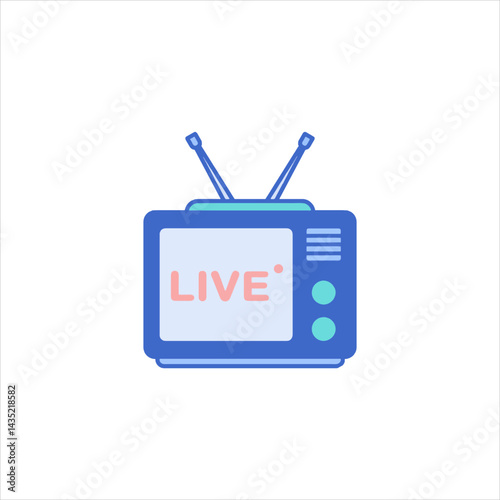Television displaying the word 'LIVE' broadcasting from a studio with a minimalist aesthetic, representing current events and immediate information.