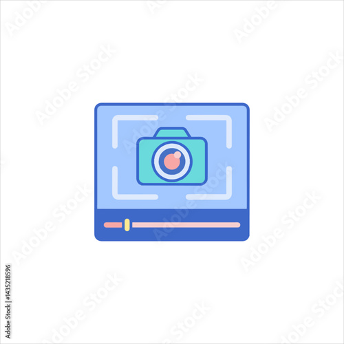 Camera icon displayed on a screen with a slider, representing photo editing and image processing in a modern and minimalist style.