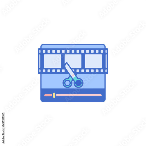 Video editing software interface showing timeline and scissors for cutting scenes, representing postproduction process with modern and clean aesthetic.