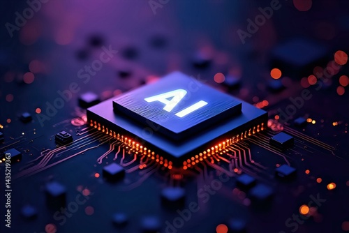 AI chip featuring lit letter atop side view