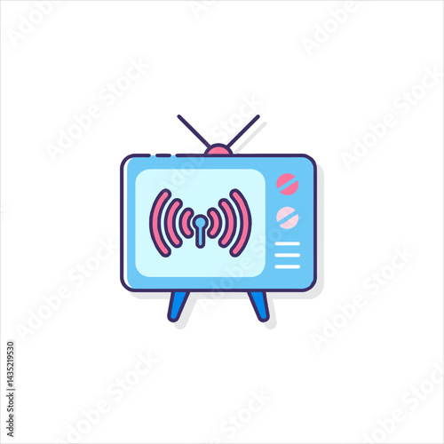 Retro television broadcasting signal on screen in pastel colors against white backdrop, evoking nostalgia and vintage charm.