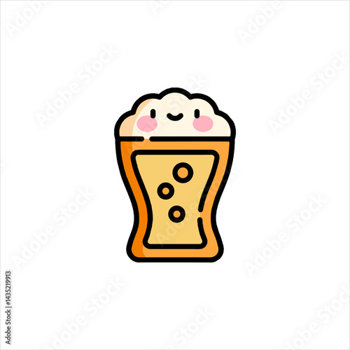 Cute beer glass with foam smiling cheerfully on a white surface, creating a fun and lighthearted atmosphere.