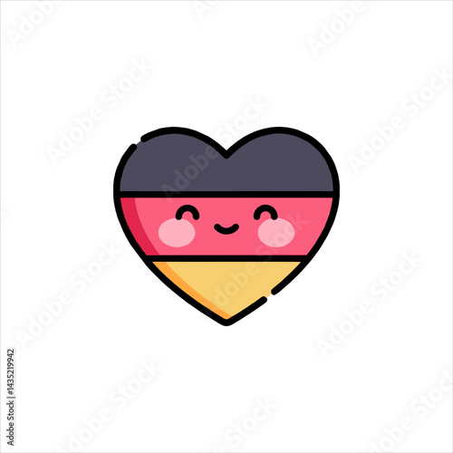Cute heart shaped german flag smiles cheerfully on white backdrop, representing love for germany and its culture, creating a positive and patriotic vibe.